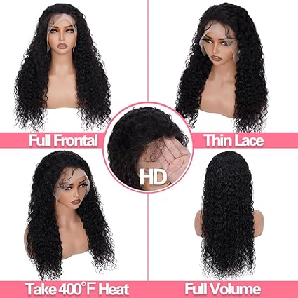 26 Inch Water Wave 13x4 Hd Lace Front Wigs Human Hair 180 Density Pre Plucked Wet And Wavy Frontal Wig Human Hair Bouncy Soft Deep Curl Glueless Tangle Free Natural Hairline