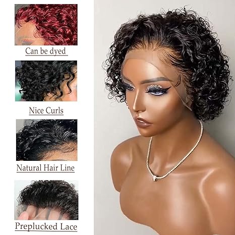 6 Inch Short Curly Pixie Cut Lace Front Wigs