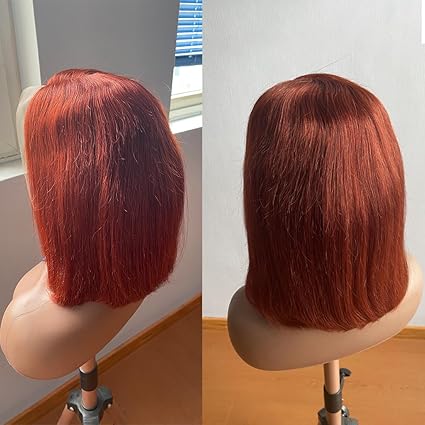 13x4 Reddish Brown Bob Wig 10inch Human Hair, Short Straight Lace Front Wigs Human Hair 180% Density Copper Red Brown Wig