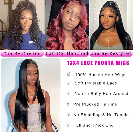 24inch Straight Lace Frontal Wigs Human Hair 13x4 HD Transparent Lace Front Wigs for Black Women Glueless Brazilian Virgin Hair Lace 180% Density Pre Plucked with Baby Hair Hairline
