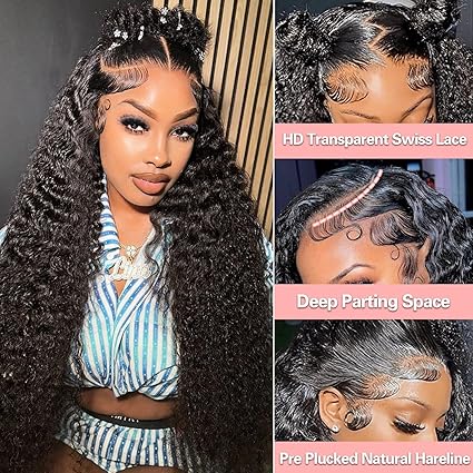 26 Inch Water Wave 13x4 Hd Lace Front Wigs Human Hair 180 Density Pre Plucked Wet And Wavy Frontal Wig Human Hair Bouncy Soft Deep Curl Glueless Tangle Free Natural Hairline
