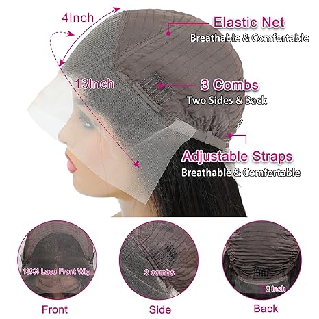24inch Straight Lace Frontal Wigs Human Hair 13x4 HD Transparent Lace Front Wigs for Black Women Glueless Brazilian Virgin Hair Lace 180% Density Pre Plucked with Baby Hair Hairline