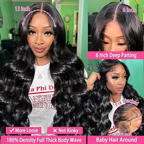 13x6 Body Wave Lace Front Wigs 26 Inch Human Hair Pre Plucked HD Transparent Lace Frontal Wigs Human Hair 180% Density Glueless Human Wigs with Baby Hair for Women