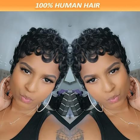 Frontal Pixie cut Human Hair Glueless Wig