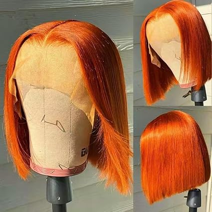 13X4 Ginger Orange&nbsp; 10 Inch Bob Wigs Human Hair&nbsp; HD Transparent Lace Frontal Wig&nbsp; Wear and Go Glueless&nbsp; Pre Plucked With Baby Hair Short hd Wigs