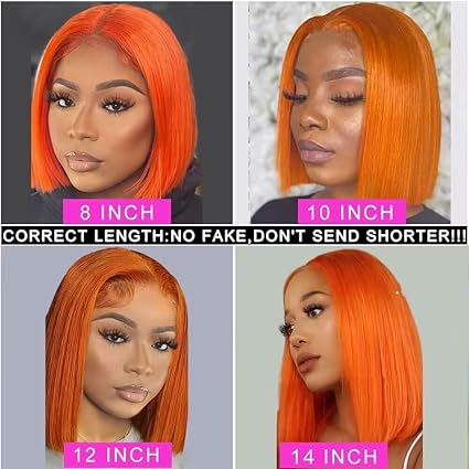 13X4 Ginger Orange&nbsp; 10 Inch Bob Wigs Human Hair&nbsp; HD Transparent Lace Frontal Wig&nbsp; Wear and Go Glueless&nbsp; Pre Plucked With Baby Hair Short hd Wigs