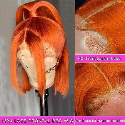 13X4 Ginger Orange&nbsp; 10 Inch Bob Wigs Human Hair&nbsp; HD Transparent Lace Frontal Wig&nbsp; Wear and Go Glueless&nbsp; Pre Plucked With Baby Hair Short hd Wigs