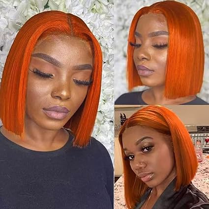 13X4 Ginger Orange&nbsp; 10 Inch Bob Wigs Human Hair&nbsp; HD Transparent Lace Frontal Wig&nbsp; Wear and Go Glueless&nbsp; Pre Plucked With Baby Hair Short hd Wigs