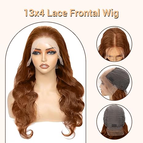 16inch Light Brown Lace 13X4  Front Human Hair Lace Ginger Body Wave 180% Density Copper Brown Wig Pre Plucked with Baby Hair for Women