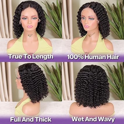 12 Inch  Deep Wave BOB Wig Human Hair  13x4 Short Curly Wear And Go Glueless HD Lace Front Wigs Pre Plucked