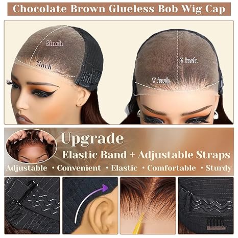 14 Inch 7x5  Bob  Lace Closure Wig Brown Wear and Go Glueless Synthetic Hair Pre Plucked Pre Cut  Bleached Knots Short Straight Wig 180% Density for Women