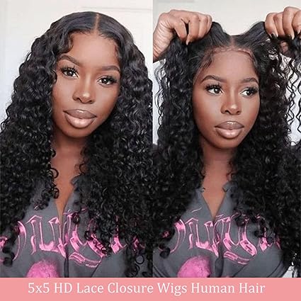 5x5 Hd Lace Closure 22inch Glueless Deep Wave Curly Wigs Human Hair Pre Plucked Pre Cut  Wear and Go Front Wigs Natural Hairline