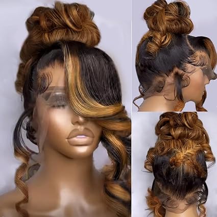 250 density Ombre 360 Lace Front Human Hair Highlight Honey Glueless Wig With Baby Hairs Body Wave.