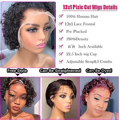 6 Inch Short Curly Pixie Cut Lace Front Wigs
