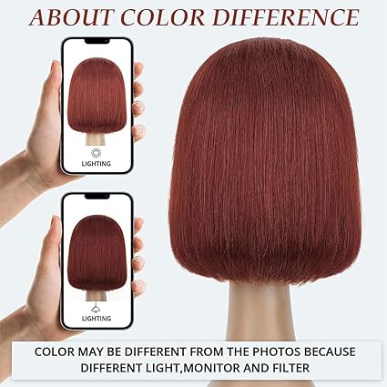 13x4 Reddish Brown Bob Wig 10inch Human Hair, Short Straight Lace Front Wigs Human Hair 180% Density Copper Red Brown Wig