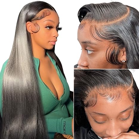 24inch Straight Lace Frontal Wigs Human Hair 13x4 HD Transparent Lace Front Wigs for Black Women Glueless Brazilian Virgin Hair Lace 180% Density Pre Plucked with Baby Hair Hairline