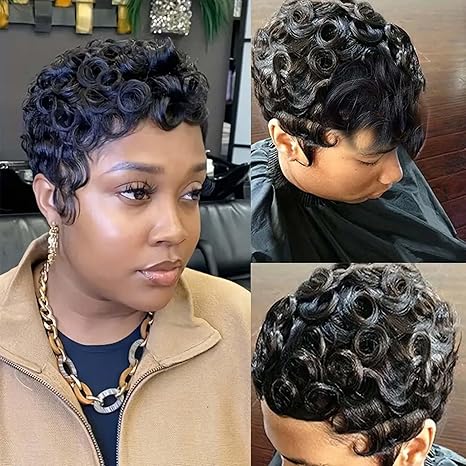 Frontal Pixie cut Human Hair Glueless Wig