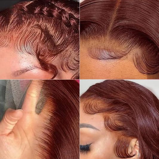 13x4 Reddish Brown Bob Wig 10inch Human Hair, Short Straight Lace Front Wigs Human Hair 180% Density Copper Red Brown Wig