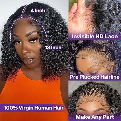 12 Inch  Deep Wave BOB Wig Human Hair  13x4 Short Curly Wear And Go Glueless HD Lace Front Wigs Pre Plucked