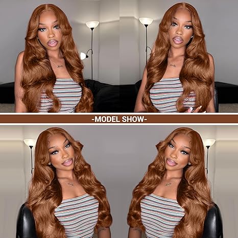 16inch Light Brown Lace 13X4  Front Human Hair Lace Ginger Body Wave 180% Density Copper Brown Wig Pre Plucked with Baby Hair for Women
