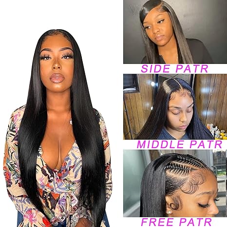 24inch Straight Lace Frontal Wigs Human Hair 13x4 HD Transparent Lace Front Wigs for Black Women Glueless Brazilian Virgin Hair Lace 180% Density Pre Plucked with Baby Hair Hairline