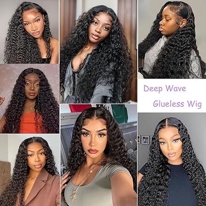 5x5 Hd Lace Closure 22inch Glueless Deep Wave Curly Wigs Human Hair Pre Plucked Pre Cut  Wear and Go Front Wigs Natural Hairline