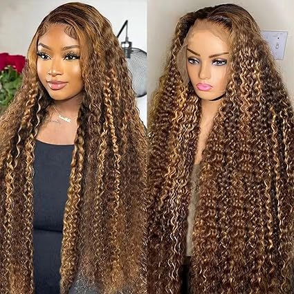 28 inch 13x6 Highlight Wig Human Hair- 180 Density HD Deep Wave Lace Front Wigs Curly Human Hair Wig Pre Plucked