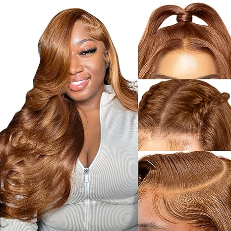16inch Light Brown Lace 13X4  Front Human Hair Lace Ginger Body Wave 180% Density Copper Brown Wig Pre Plucked with Baby Hair for Women