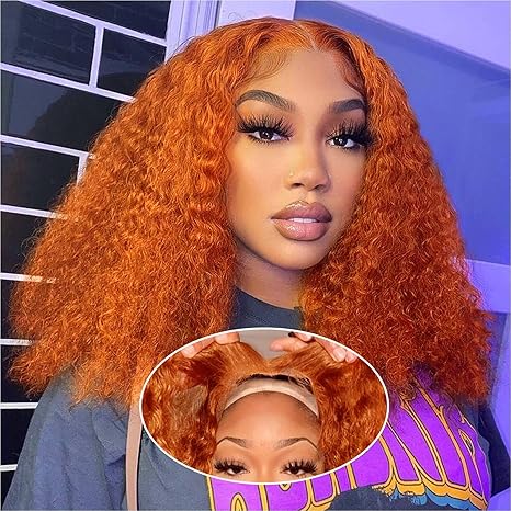 5x5 HD Lace Closure 14 Inch  Curly Bob Ginger Wig Human Hair Deep Wave 200% Density Wigs Human Hair  For Black Women Wear And Go Glueless Curly Wig